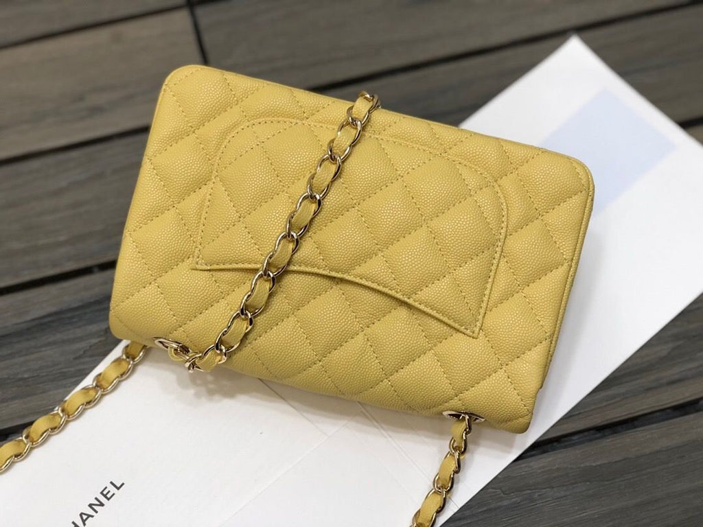 Chanel Classic Flap Bag 20cm Silver Hardware Caviar Leather Spring/Summer Collection Yellow