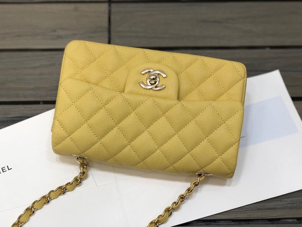 Chanel Classic Flap Bag 20cm Silver Hardware Caviar Leather Spring/Summer Collection Yellow
