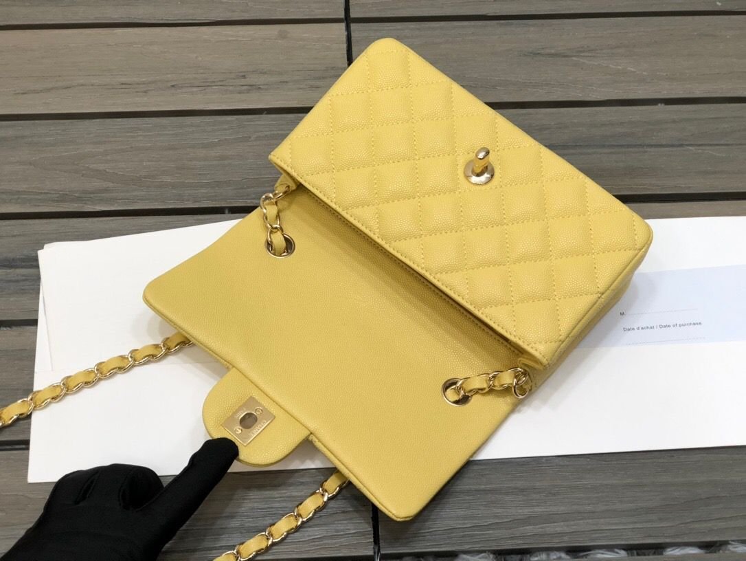 Chanel Classic Flap Bag 20cm Silver Hardware Caviar Leather Spring/Summer Collection Yellow