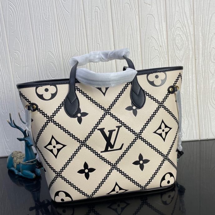 Louis Vuitton Neverfull MM M46039 31cm Cream Beige/Black