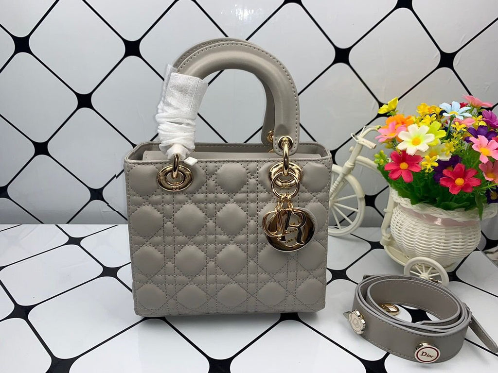 Christian Dior Lady Dior Bag Metal Hardware Spring Collection 20cm Dark Grey