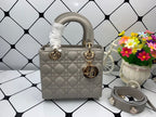 Christian Dior Lady Dior Bag Metal Hardware Spring Collection 20cm Dark Grey