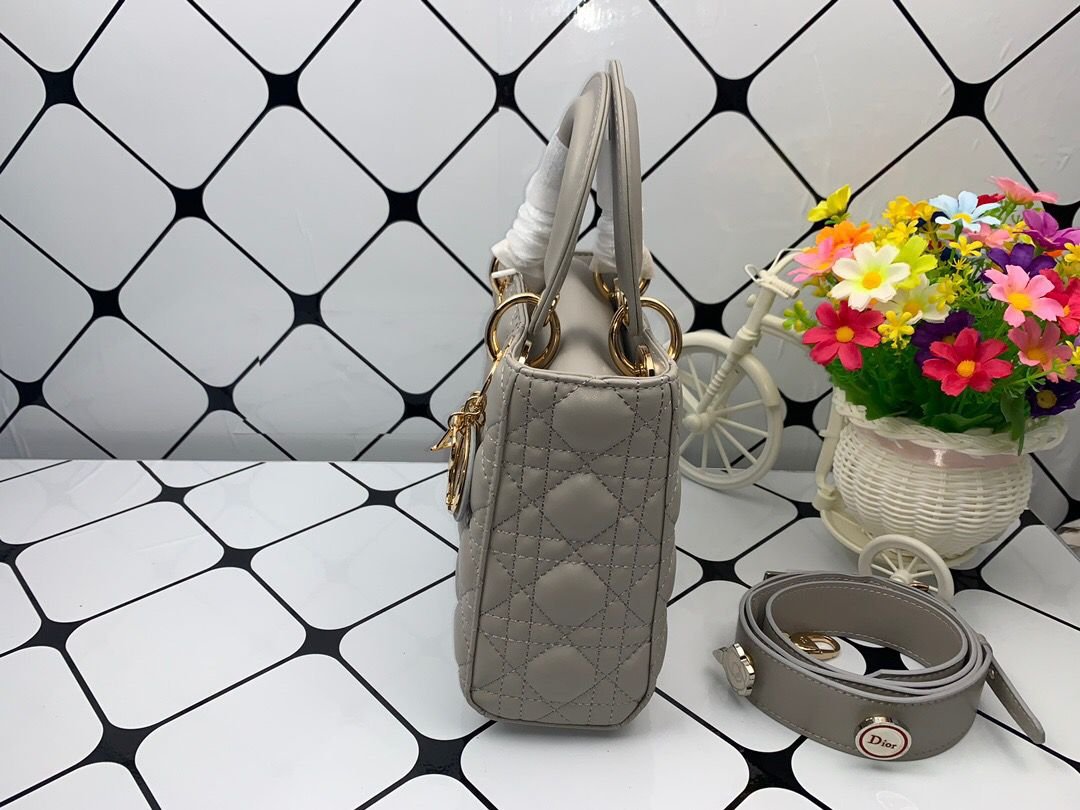Christian Dior Lady Dior Bag Metal Hardware Spring Collection 20cm Dark Grey