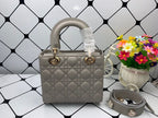 Christian Dior Lady Dior Bag Metal Hardware Spring Collection 20cm Dark Grey