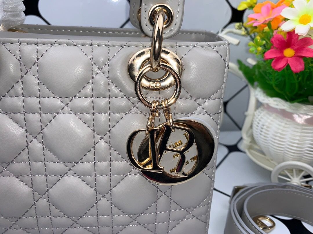 Christian Dior Lady Dior Bag Metal Hardware Spring Collection 20cm Dark Grey