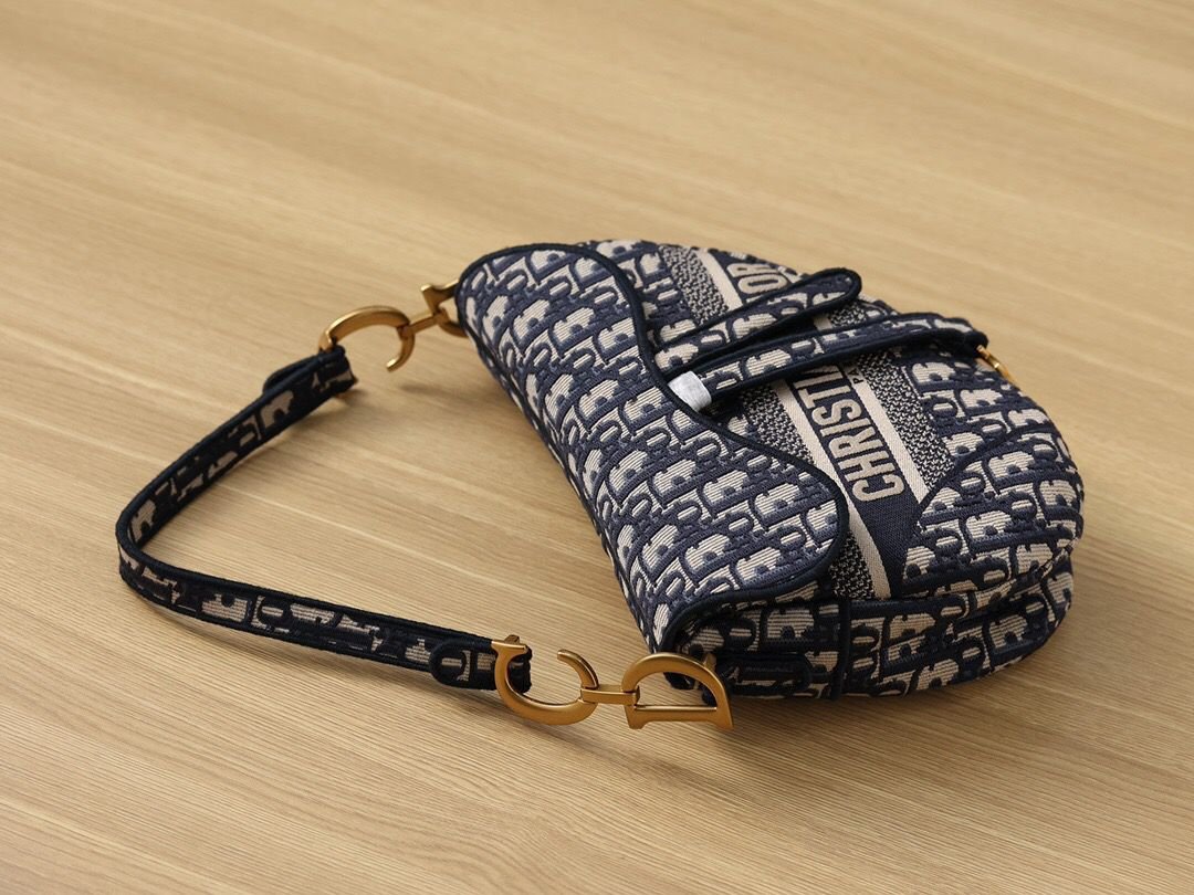 Christian Dior Logo Saddle Bag 25cm Oblique Embroidered Canvas Spring/Summer Collection Black