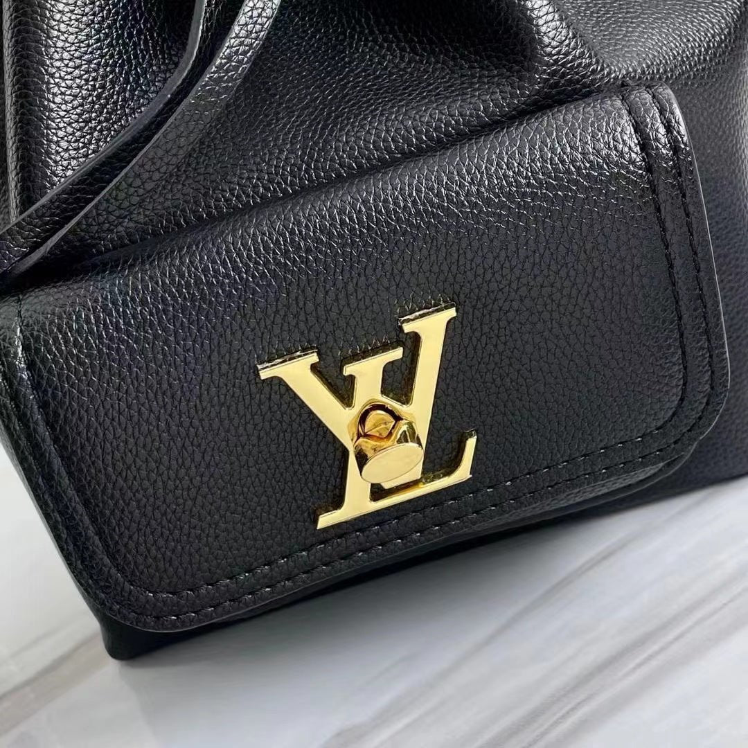 Louis Vuitton LockMe Bucket Bag 24cm Grained Calfskin Leather Spring/Summer Collection M57687 Black