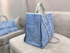 Chanel Deauville Tote 38cm Tweed Canvas Bag Fall/Winter Collection, Light Blue/White
