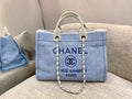 Chanel Deauville Tote 38cm Tweed Canvas Bag Fall/Winter Collection, Light Blue/White