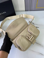 Prada Pocket Nylon And Brushed Bag Beige For Women, Women’s Bags 9in/23cm 1BD295_789_F0F24_V_BFO – Vipfasbags
