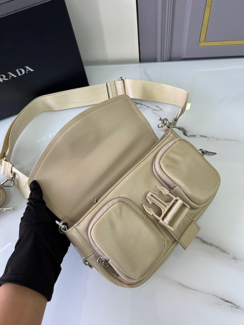 Prada Pocket Nylon And Brushed Bag Beige For Women, Women’s Bags 9in/23cm 1BD295_789_F0F24_V_BFO – Vipfasbags