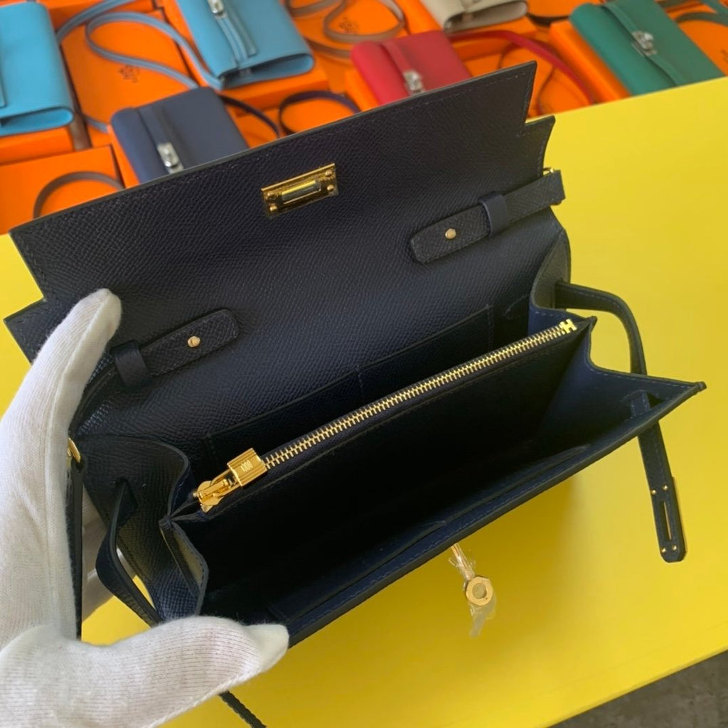 Hermes Kelly Wallet To Go Woc Epsom Blue For Women, Women’s Wallet 8.3in/21cm
