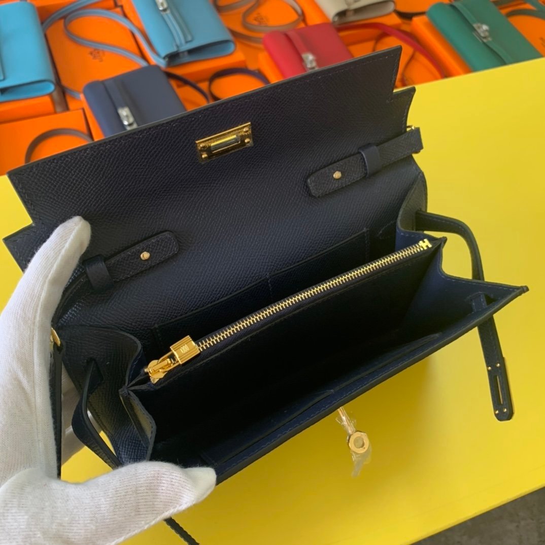Hermes Kelly Wallet To Go Woc Epsom Blue For Women, Women’s Wallet 8.3in/21cm