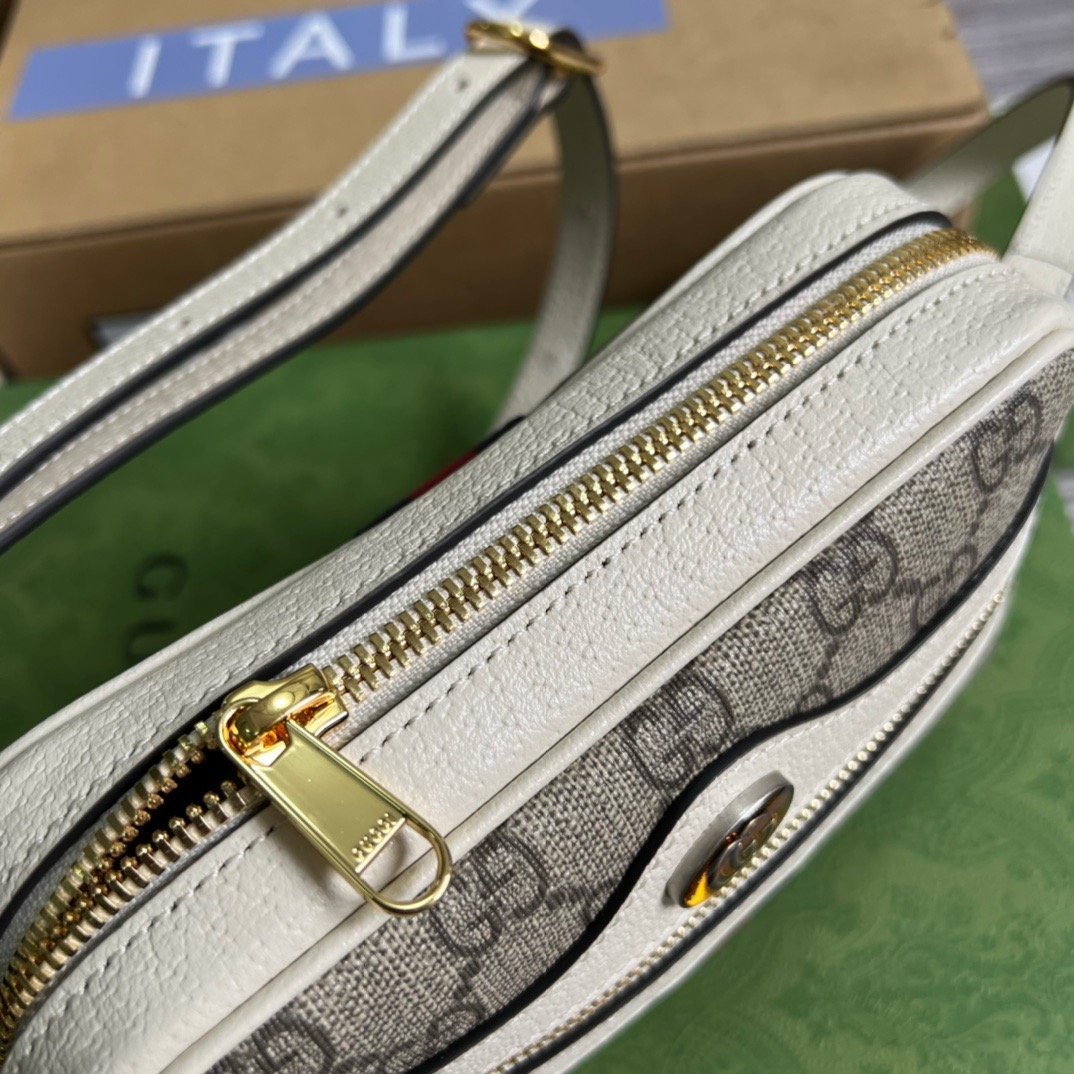 Gucci Ophidia Mini GG Bag Beige And Ebony GG Supreme Canvas, With White For Women 7in/17.5cm