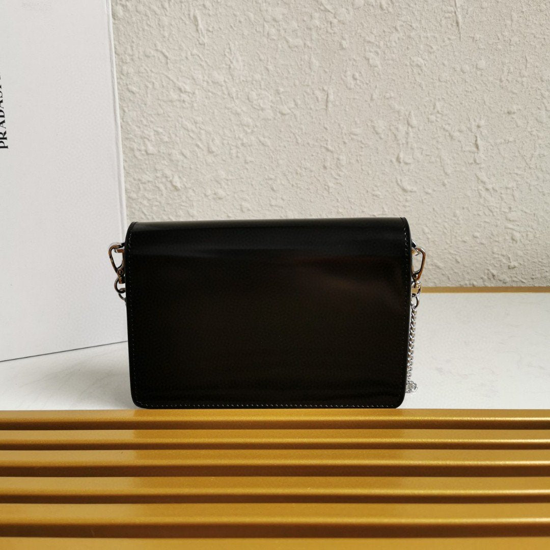 Prada Brushed Shoulder Bag Black For Women, Women’s Bags 6.7in/17cm