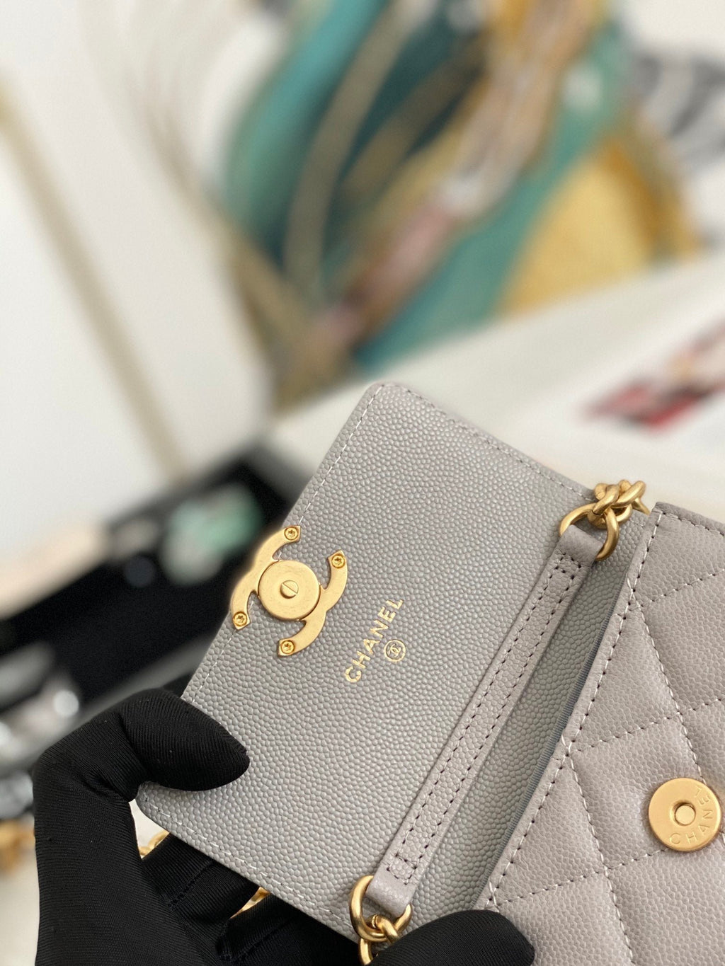 Chanel Flap Bag Mini Gold 12cm Grey