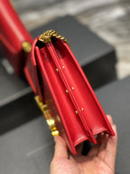 Saint Laurent Cassandra Medium Chain Bag In Grain De Poudre Embossed 22cm Red