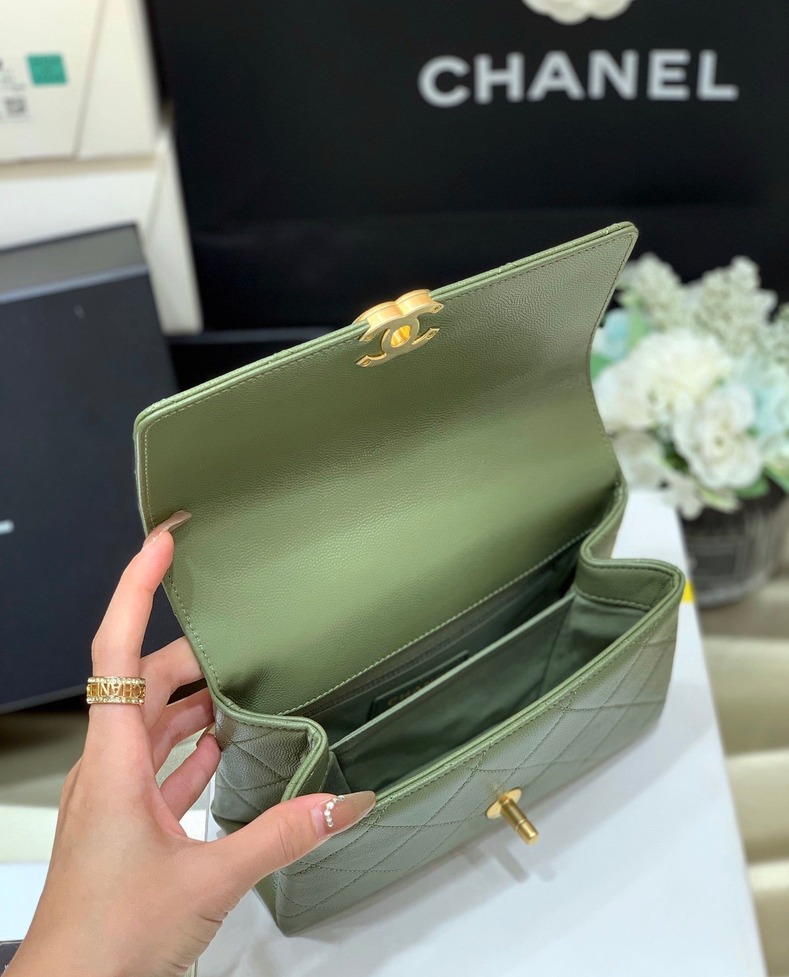 Chanel Co Co Cross Body Bag 24cm Green