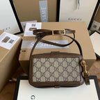 GG Mini Bag With Clasp Closure Beige/Ebony GG Supreme Canvas For Women 7.1in/18cm
