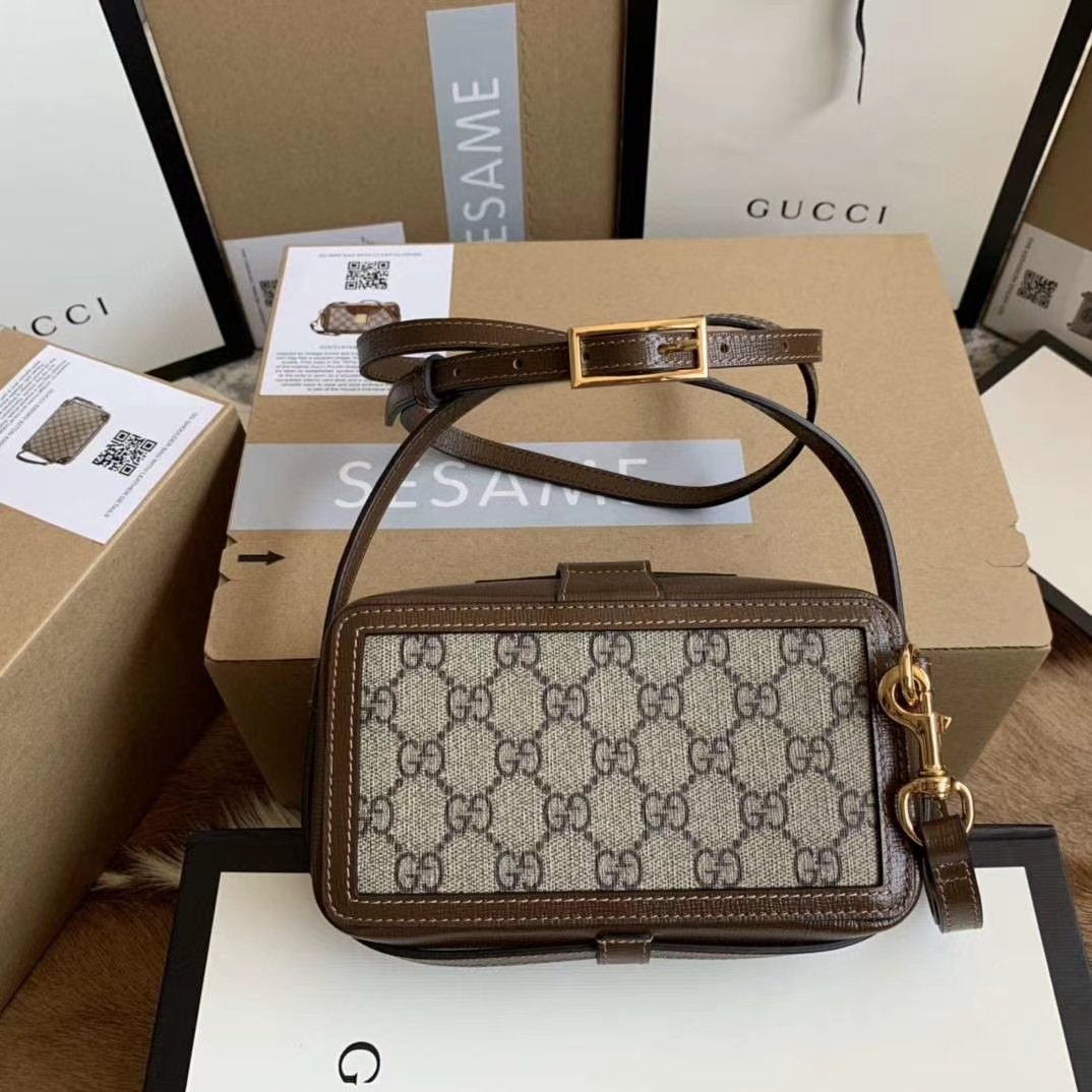 GG Mini Bag With Clasp Closure Beige/Ebony GG Supreme Canvas For Women 7.1in/18cm