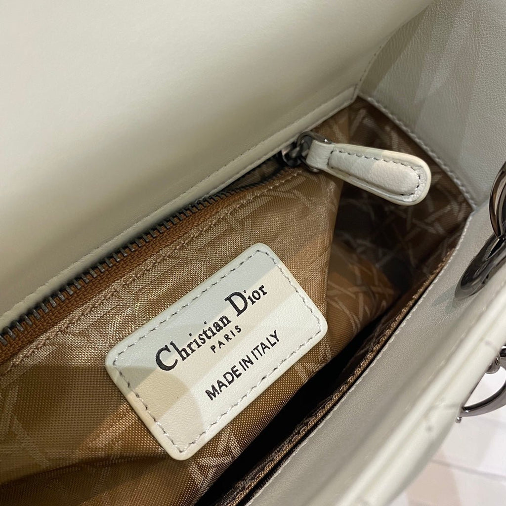 Christian Dior Lady Dior Bag Metal Hardware Spring Collection 20cm White