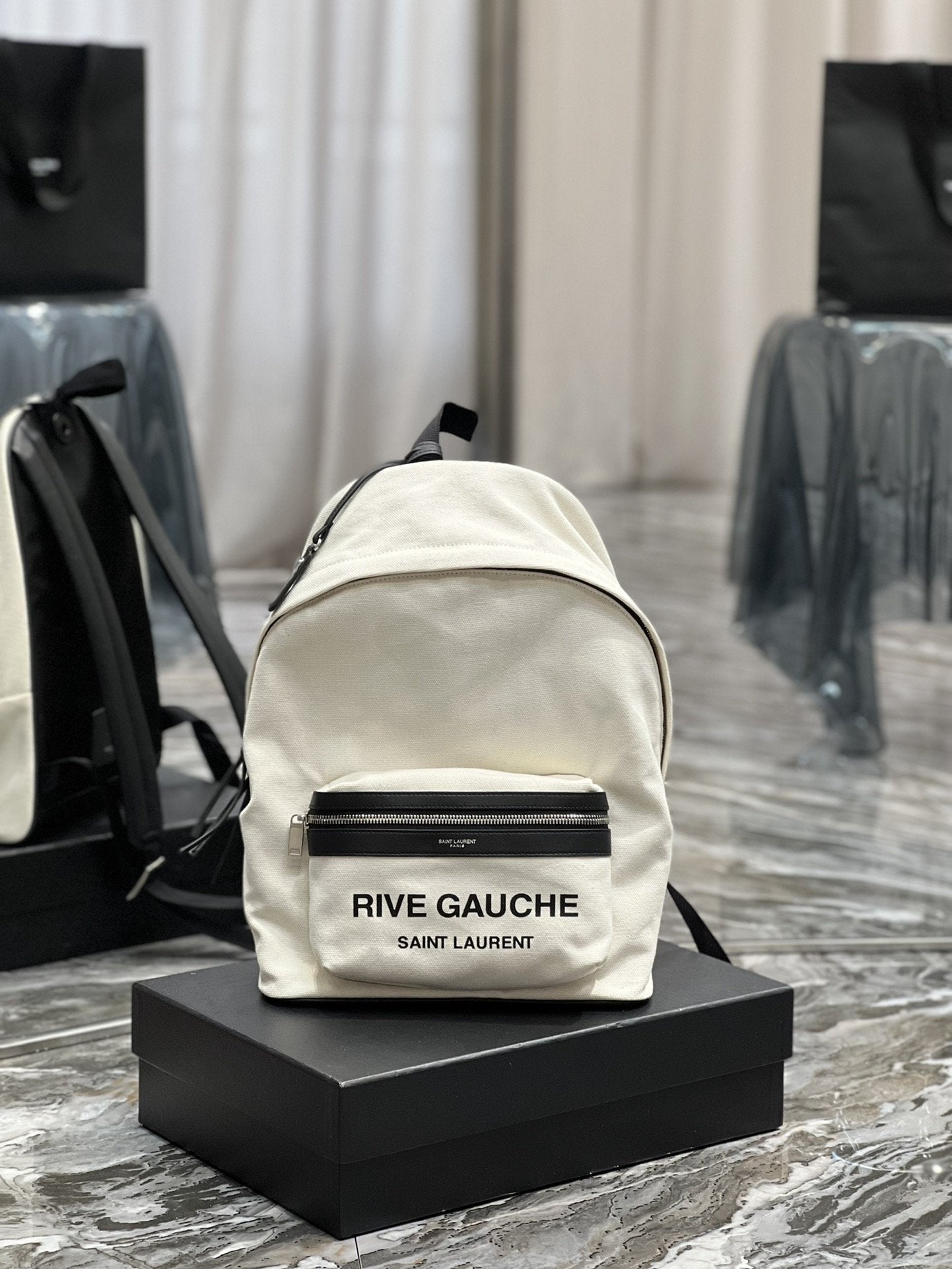 Saint Laurent City Backpack In Canvas Unisex 35cm White