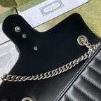 Gucci GG Marmont Small Shoulder Bag Black Matelassé For Women 10in/26cm