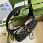 Gucci Jackie 1961 Small Shoulder Bag Black And Ivory GG Denim Jacquard For Women 11in/28cm