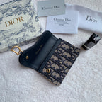 Christian Dior Saddle Flap Card Holder Black Wallet 11cm