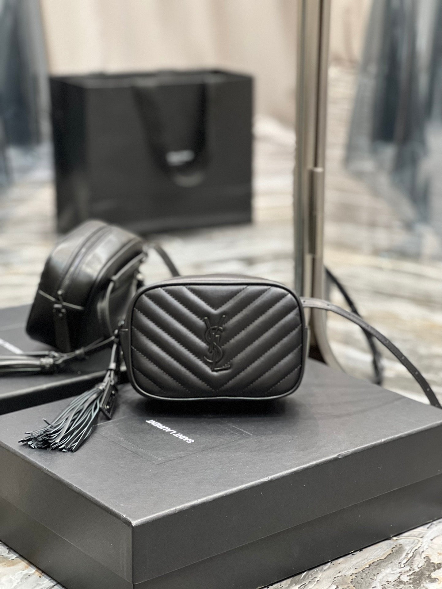 Saint Laurent Lou Belt Bag In Matelasse Black Metal Hardware 15cm