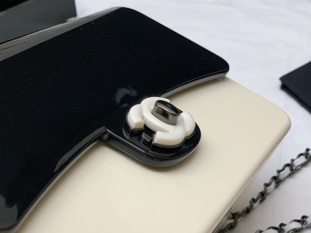 Chanel Black Ivory Hard Evening Plastic Small Evening Shoulder Flap Bag 18cm