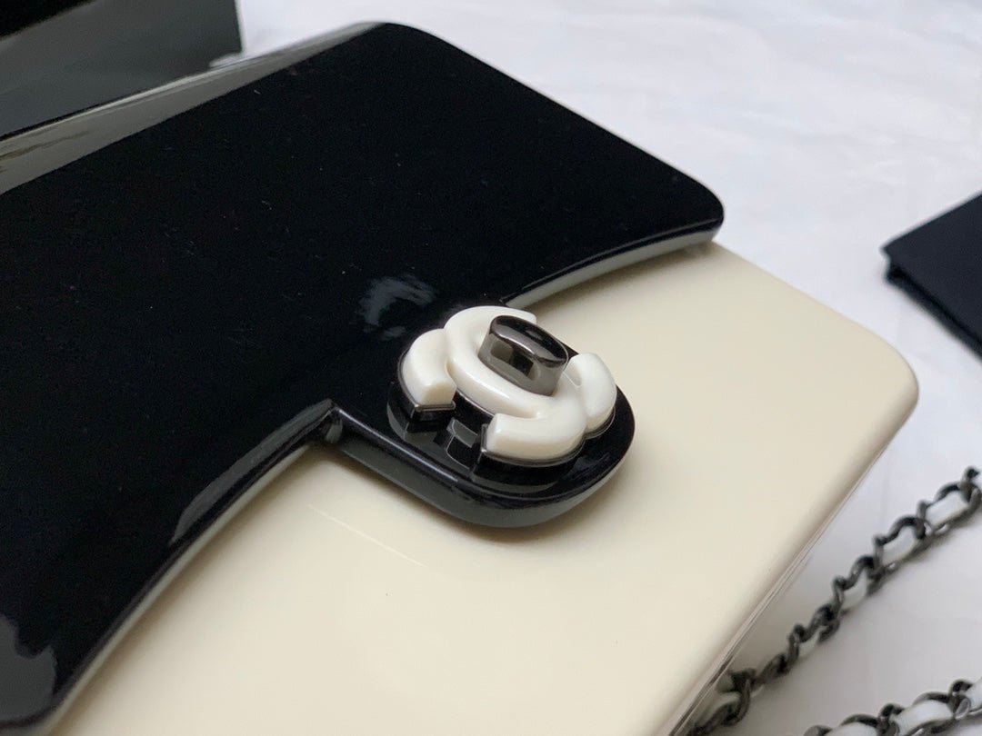 Chanel Black Ivory Hard Evening Plastic Small Evening Shoulder Flap Bag 18cm