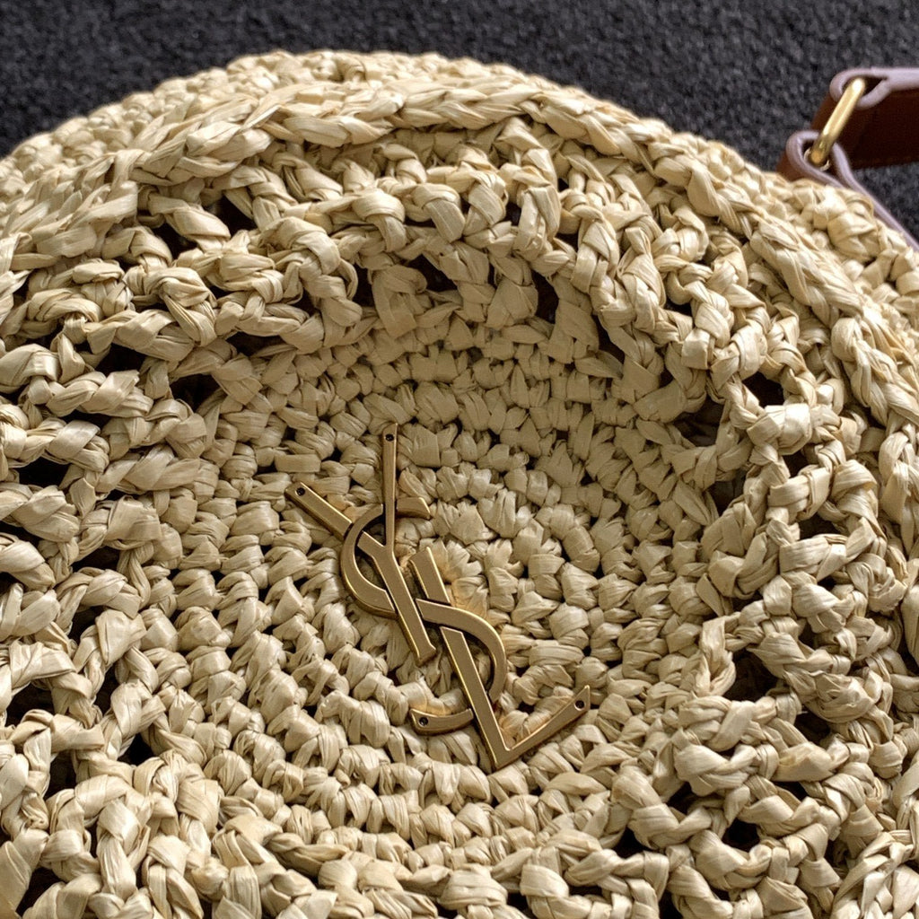 Saint Laurent Sac Rond Bag In Raffia For Women 21cm YSL Brown 685601GAAAA2080