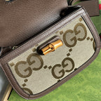 Gucci Bamboo 1947 Jumbo GG Small Top Handle Bag Camel And Ebony Jumbo GG Canvas Brown For Women 8.3in/21cm