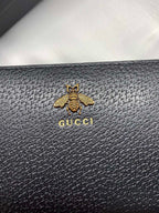 Bee Detailed Hammered Leather Black Clutch 19cm