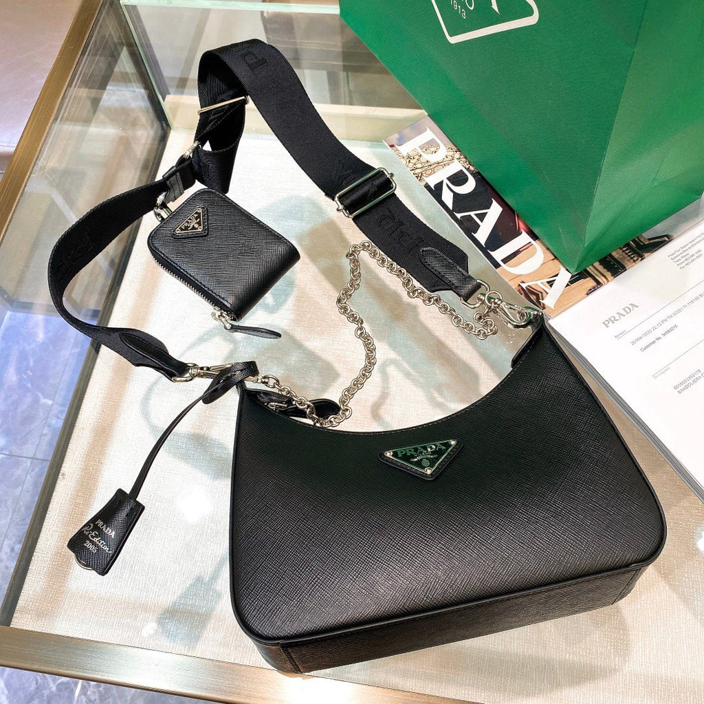 Prada Re-Edition 2005 Saffiano Leather Bag Black For Women, Women’s Bags 8.6in/22cm