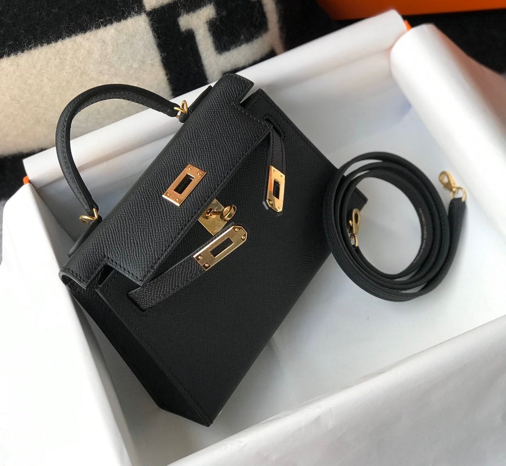 Hermes Mini Kelly 19 Sellier Epsom Black Bag For Women, Women’s Handbags, Shoulder Bags 7.5in/19cm