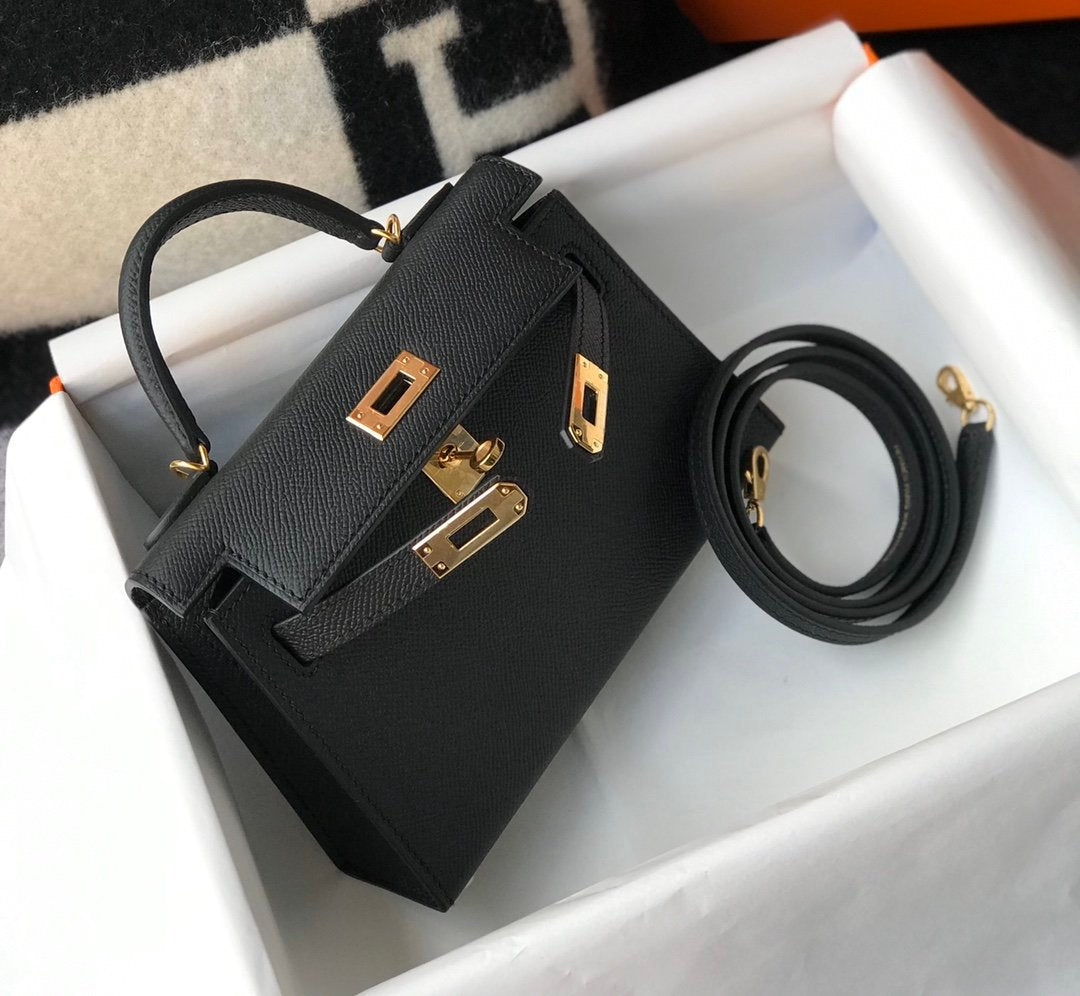 Hermes Mini Kelly 19 Sellier Epsom Black Bag For Women, Women’s Handbags, Shoulder Bags 7.5in/19cm