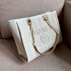 Chanel Deauville Tote 40cm Tweed Bag with Pearl Embroidery Spring/Summer Collection White