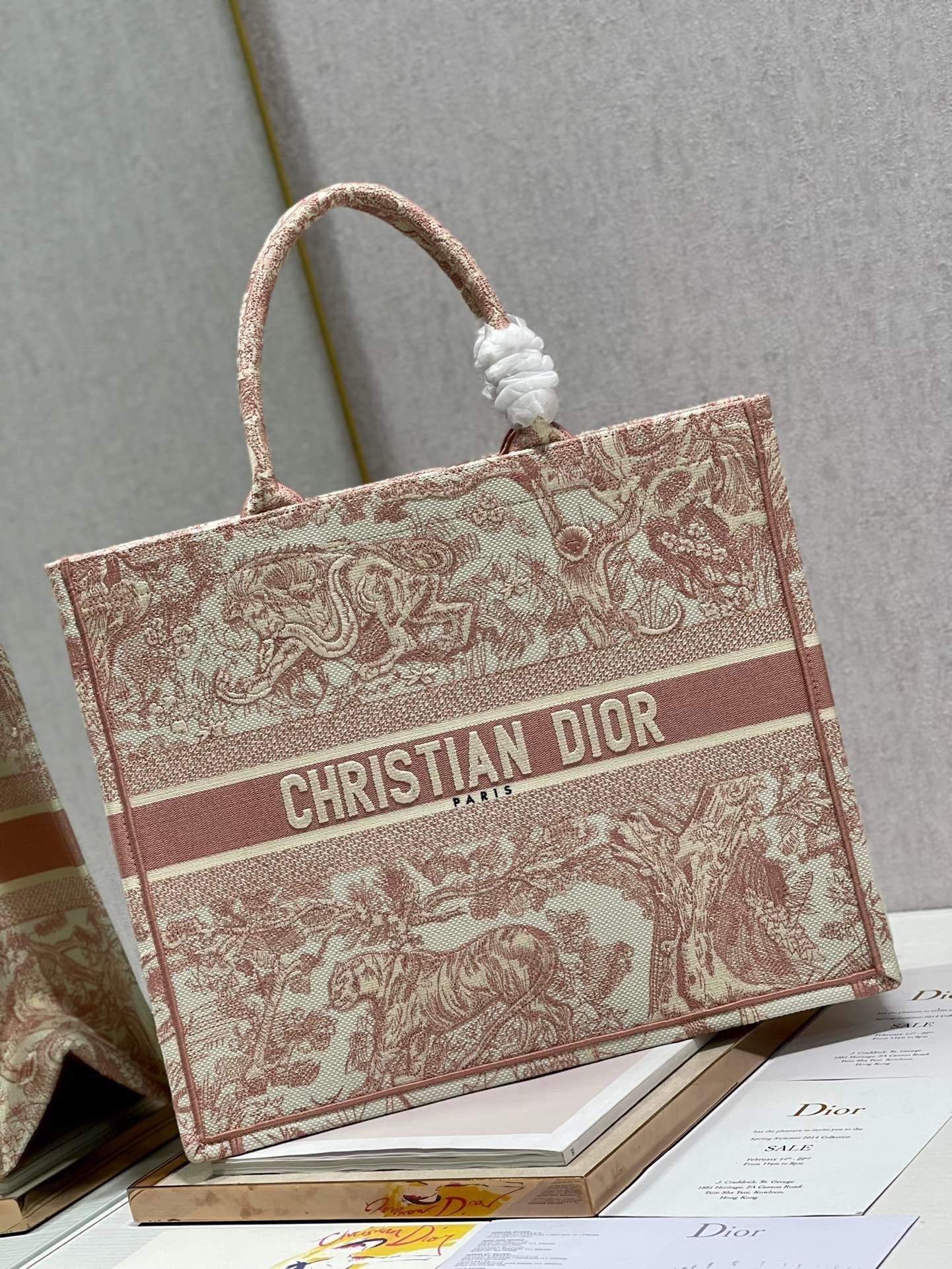 Christina Dior Book Tote Bag 41cm Light Red