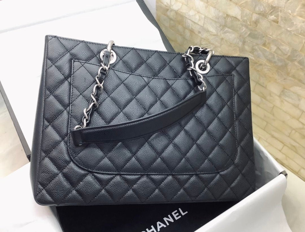Chanel Classic Tote Bag Silver Hardware 34cm Black