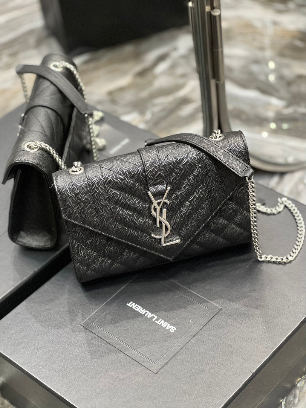 Saint Laurent Small Bag In Mix Matelasse 21cm Black