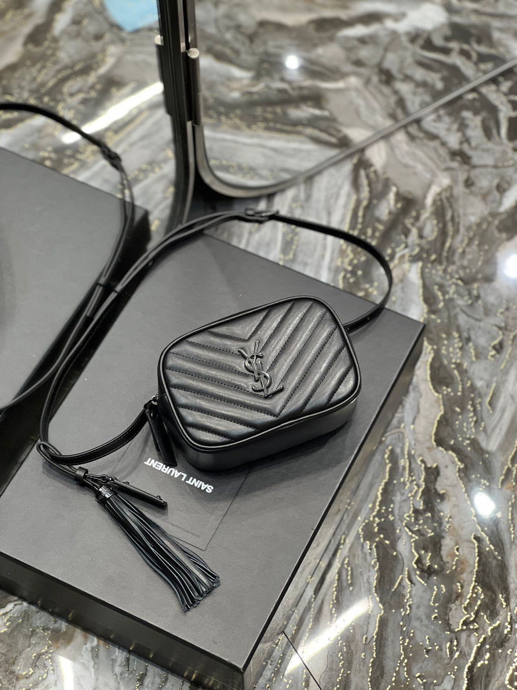Saint Laurent Lou Belt Bag In Matelasse Black Metal Hardware 15cm