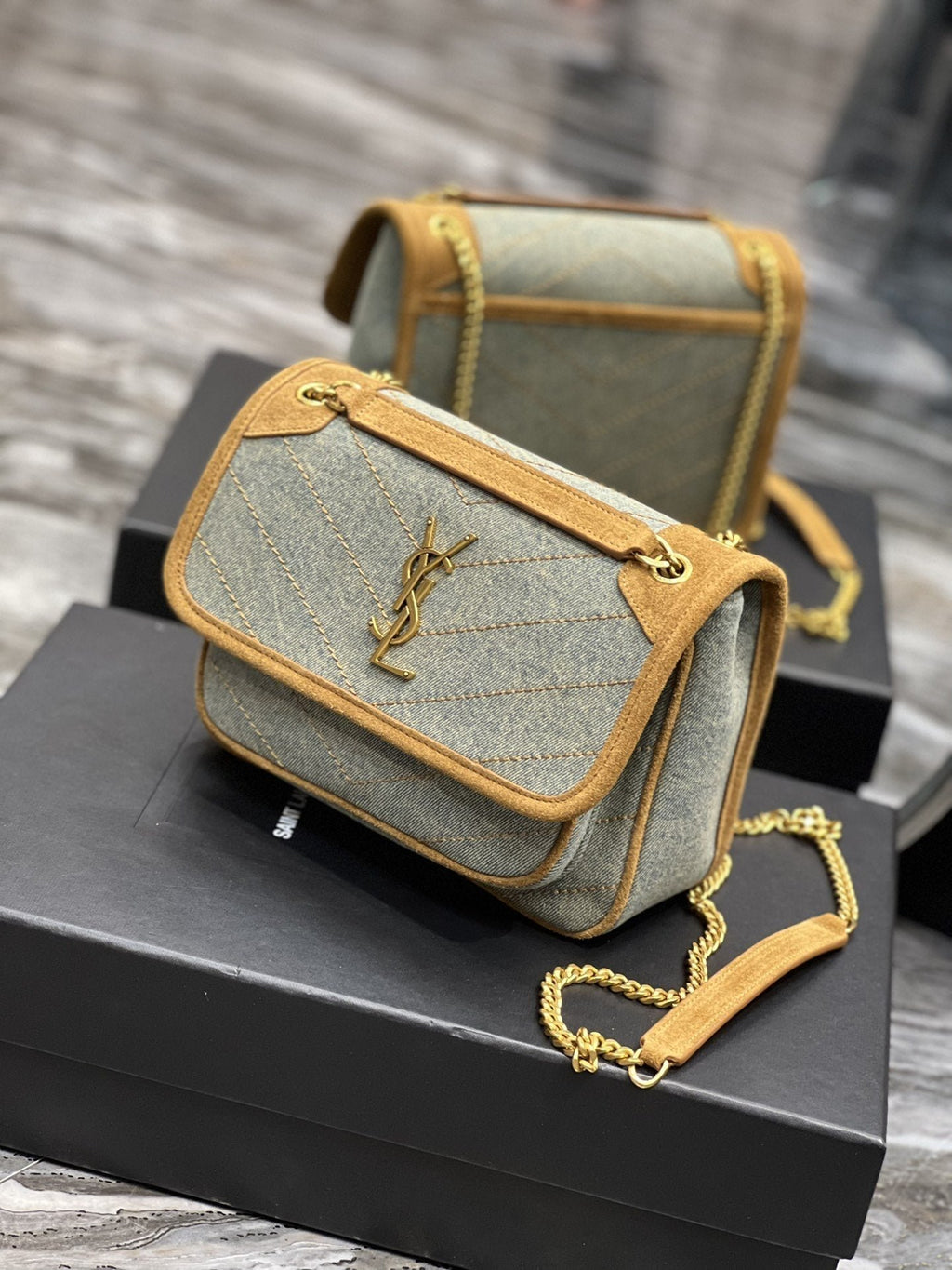 Saint Laurent Niki Mini Chain Bag In Canvas For Women 22cm YSL