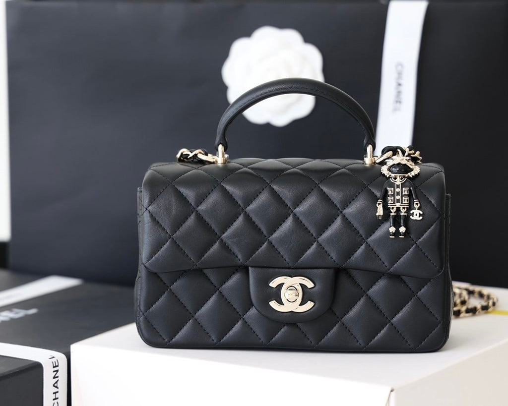Chanel Mini Flapbag With Top Handle AS2431 20cm Black