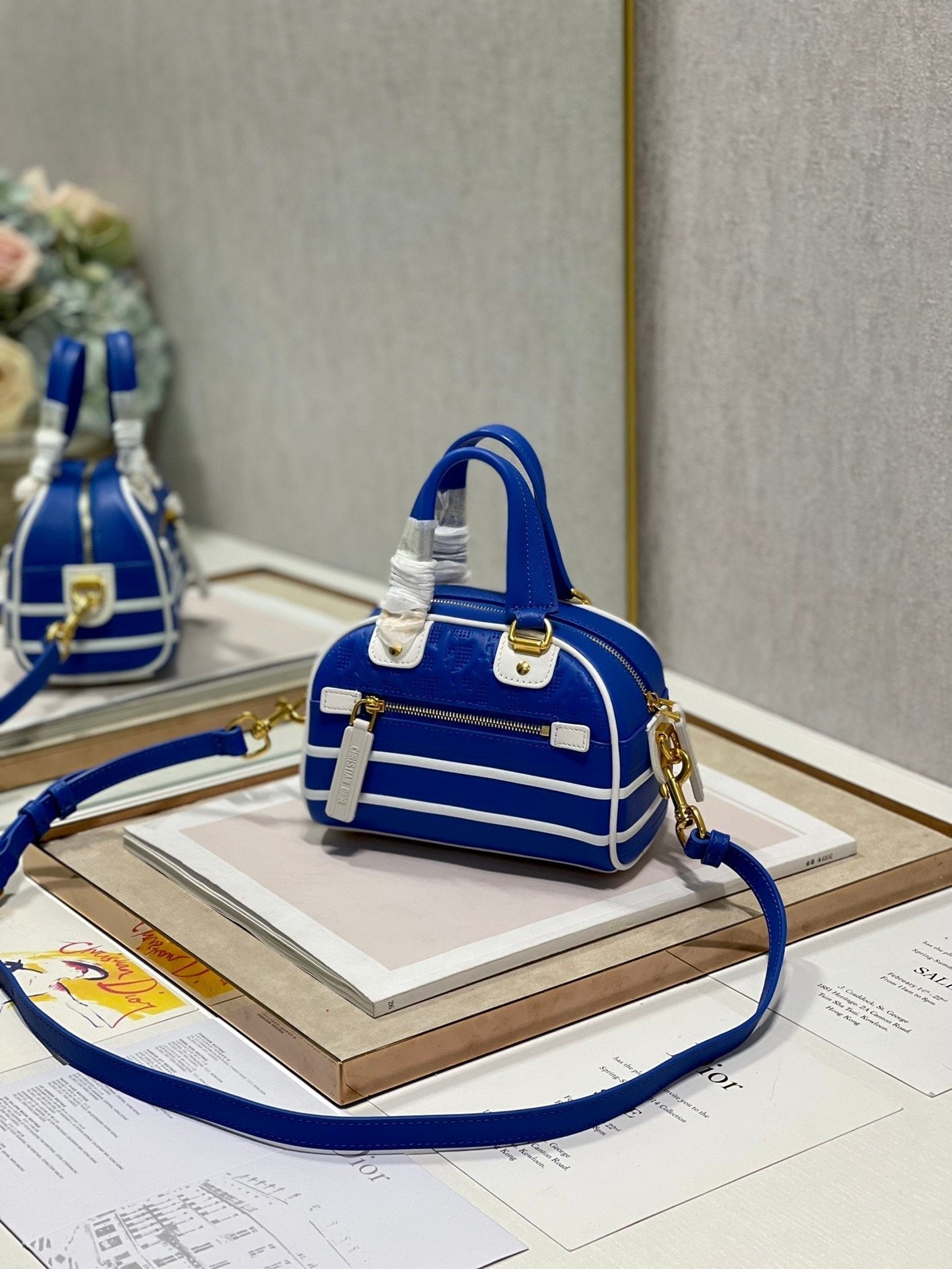 Christian Dior Mini Vibe Zip Bowling Bag 17cm Blue