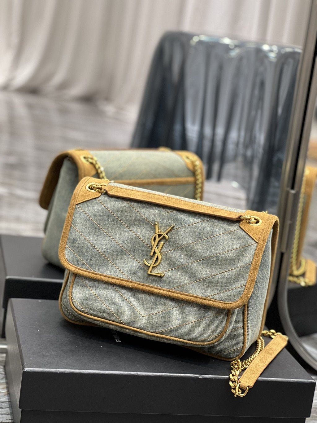 Saint Laurent Niki Medium Chain Bag In Canvas For Women 28cm YSL