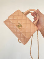 Chanel Flap Bag With Top Handle 19cm Light Brown