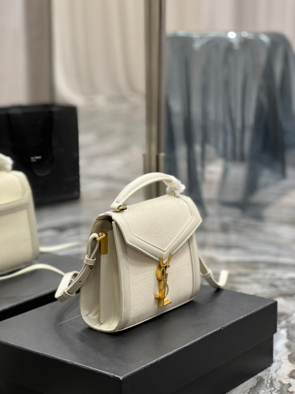 Saint Laurent Cassandra Mini Top Handle Bag In Canvas White For Women 20cm YSL 623930FAACS9771