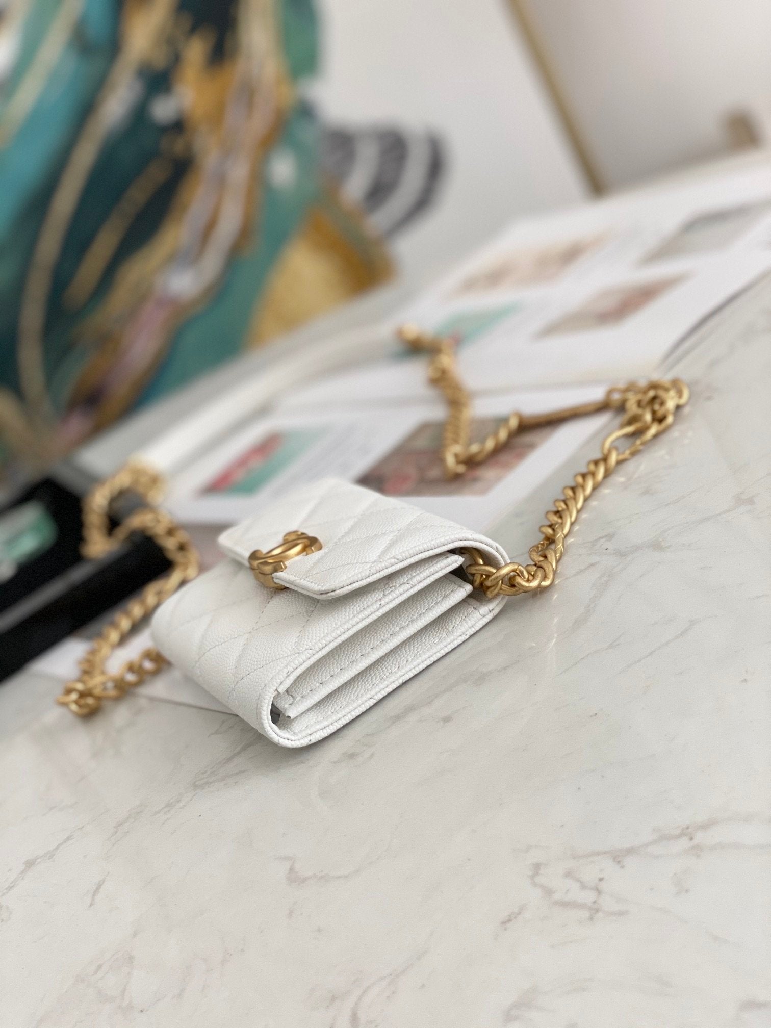 Chanel Flap Bag Mini Gold 12cm White